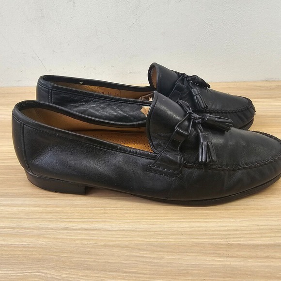 Vintage ALLEN EDMONDS Mens 9 D Black Leather Tassel Loafers‎ Ivy Preppy VIBRAM main image 12